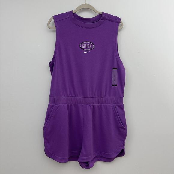 NEW Nike Womens XL Athleisure Vintage Sportswear Varsity Romper Purple Pockets - Picture 1 of 5